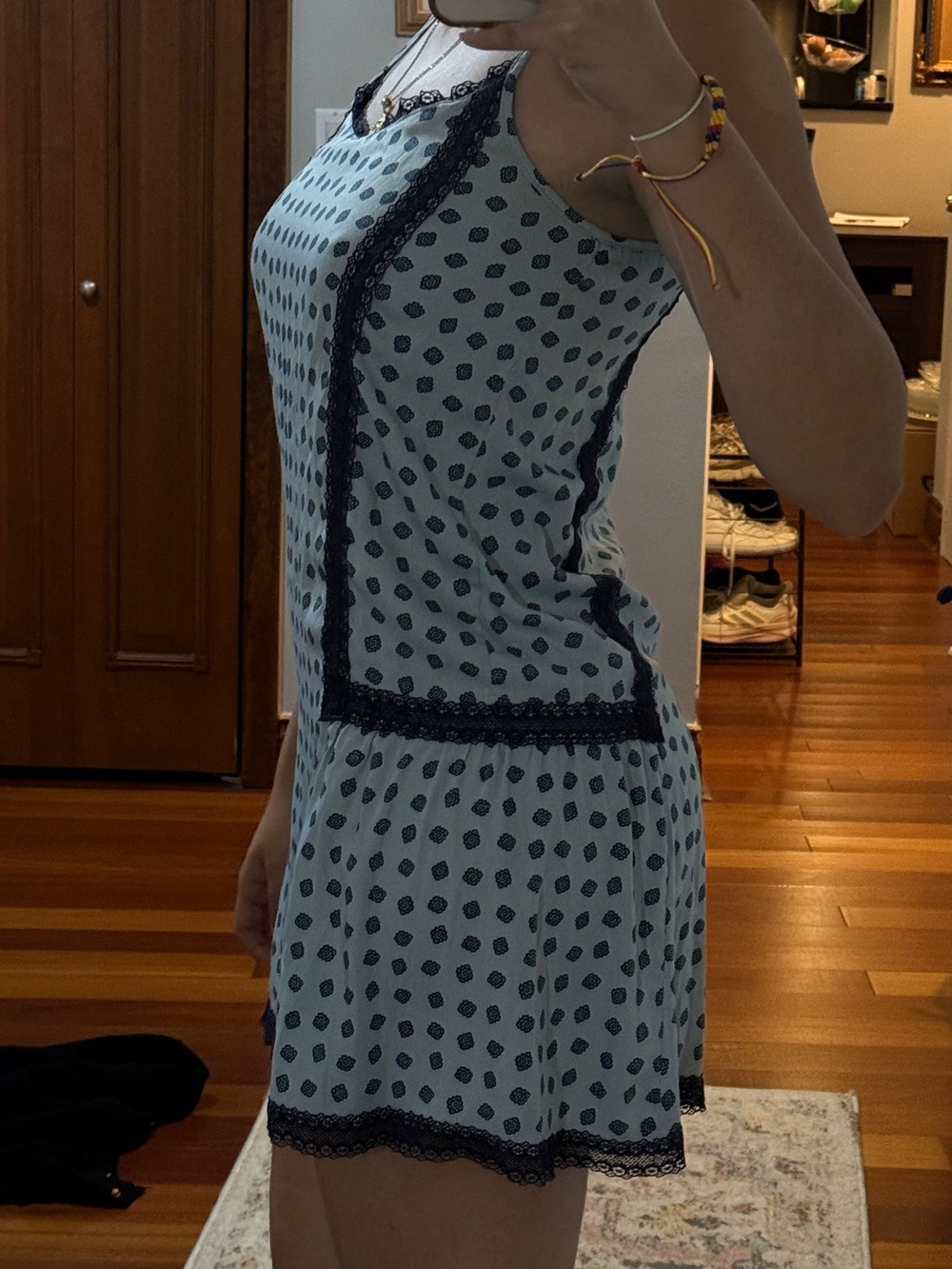 Aerie Blue Patterned slip with Lace Detail